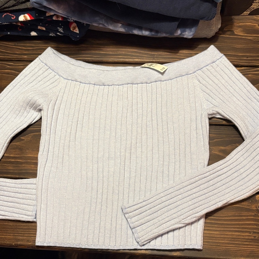 Aerie Light Blue Off-Shoulder Sweater